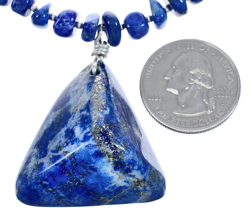 Southwest Lapis Sterling Silver Bead Necklace KX121158